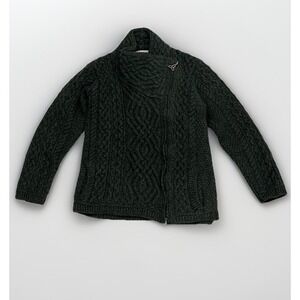 Aran Crafts Sweater Women Small Green Wool Side Zip Cardigan Jacket Ireland